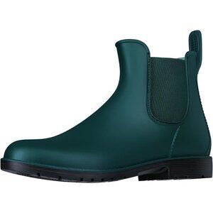 Women's Green Pointed Toe Waterproof Chelsea Double Elastic Ankle Rain Boots